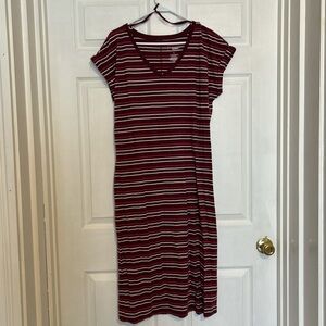 Sonoma Burgundy and White Striped Midi Dress